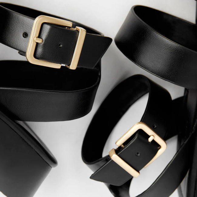 Square Toe Ankle-Strap Sandals Black