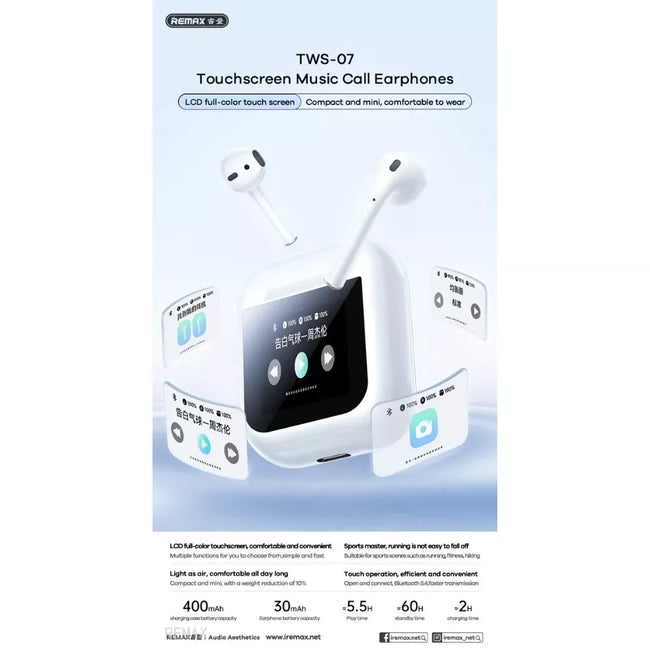 REMAX - TWS-07 Touch Screen Bluetooth WIreless Earbuds