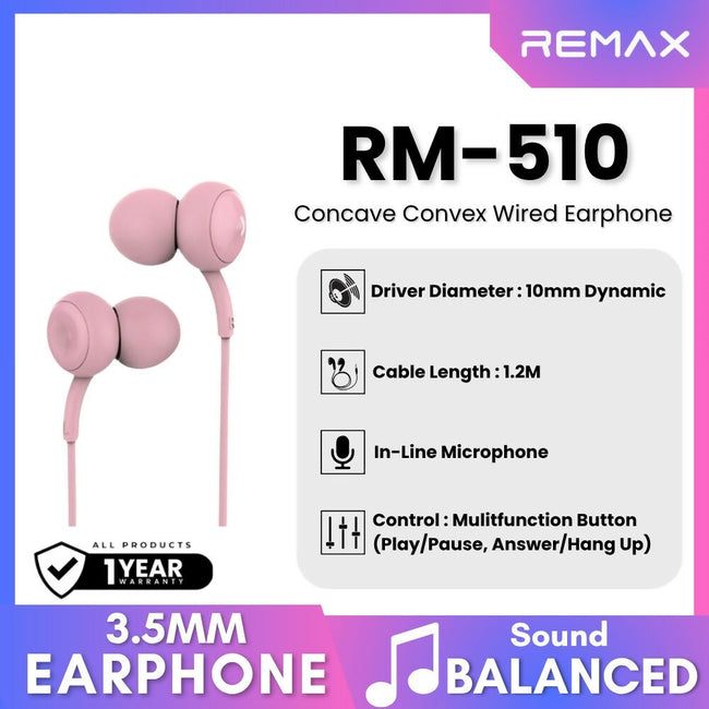 REMAX - RM-510 Concave Convex 3.5mm Wired Earphone