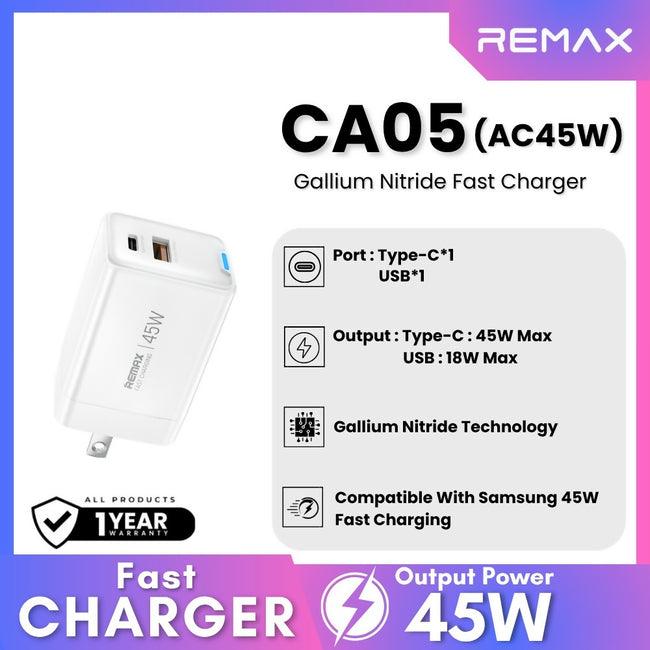REMAX - CA05 AC45W Gallium Nitride Fast Charger (PD45W/QC18W)