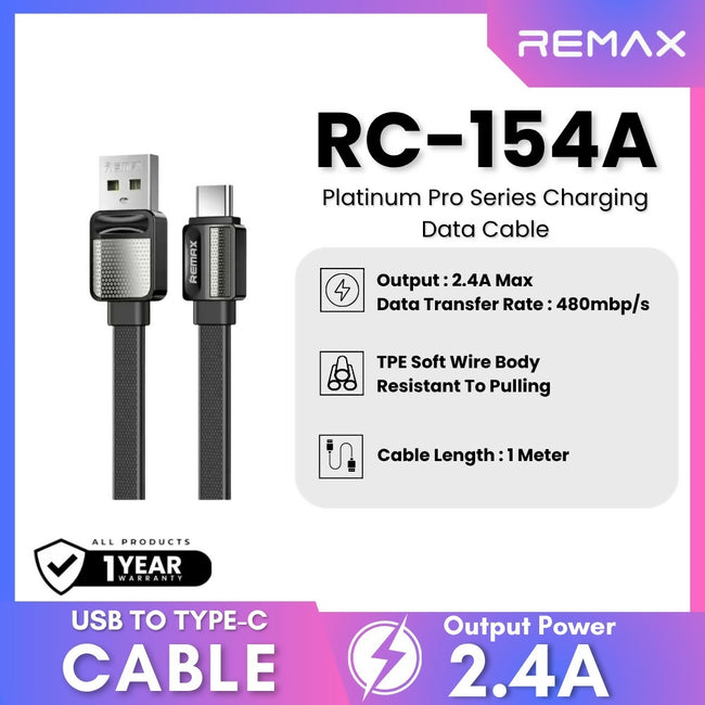 REMAX RC-154A Platinum Pro Series USB to Type-C Charging Data Cable (2.4A)