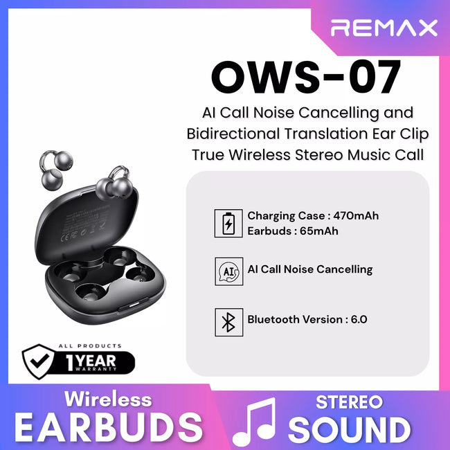 REMAX - OWS-07 Clip-on ear style true wireless stereo music call WIreless Earbud