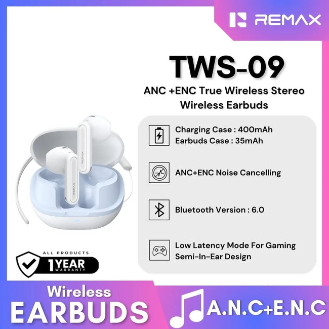 REMAX - TWS-09 ANC+ENC Stereo Bluetooth Wireless Earbuds