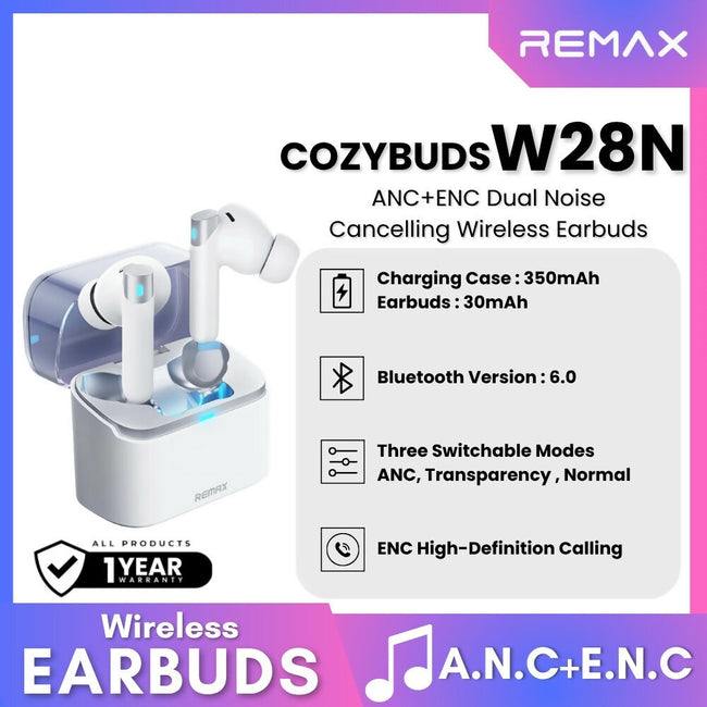 REMAX - Cozybuds W28N ANC+ENC Bluetooth Wireless Earbuds