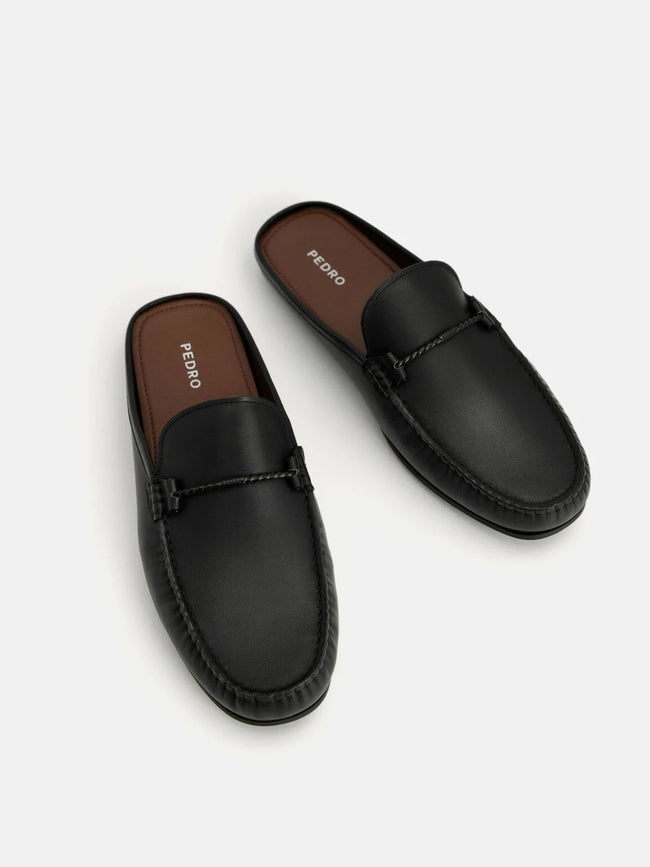 PEDRO Hawser Leather Slip-On Driving Shoes-Black