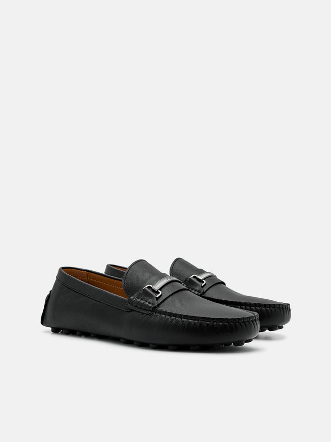 PEDRO  Leather Horsebit Driving Shoes -BLACK