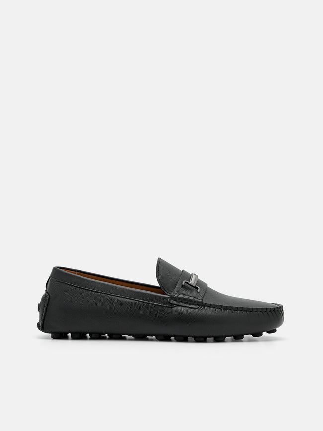 PEDRO  Leather Horsebit Driving Shoes -BLACK