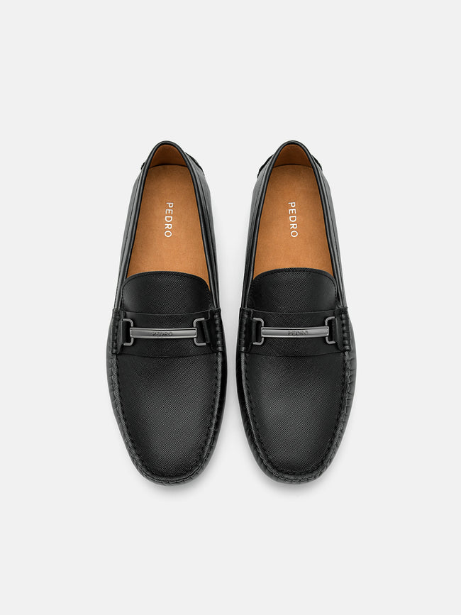 PEDRO  Leather Horsebit Driving Shoes -BLACK