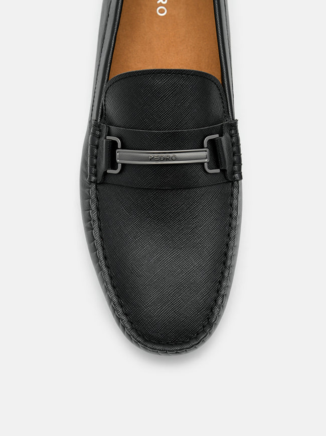 PEDRO  Leather Horsebit Driving Shoes -BLACK