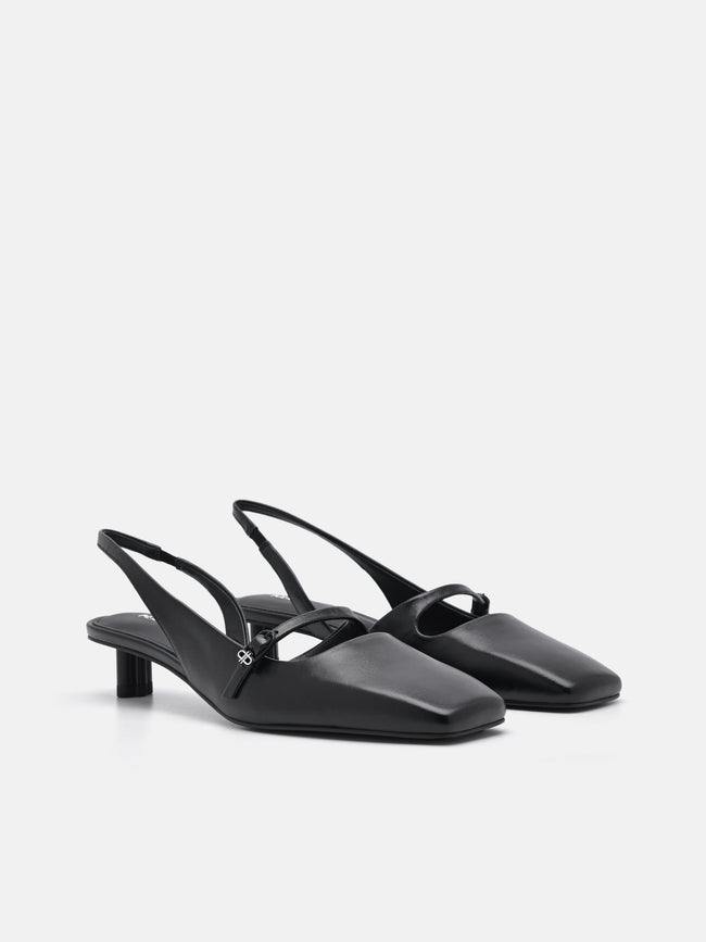 PEDRO Icon Leather Heel Pumps-Black