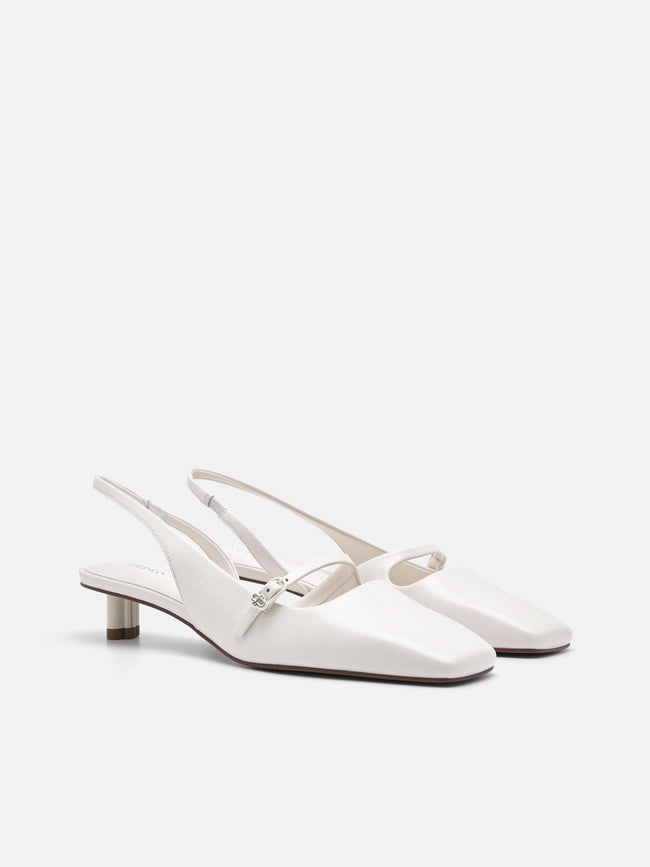 PEDRO Icon Leather Heel Pumps-Chalk