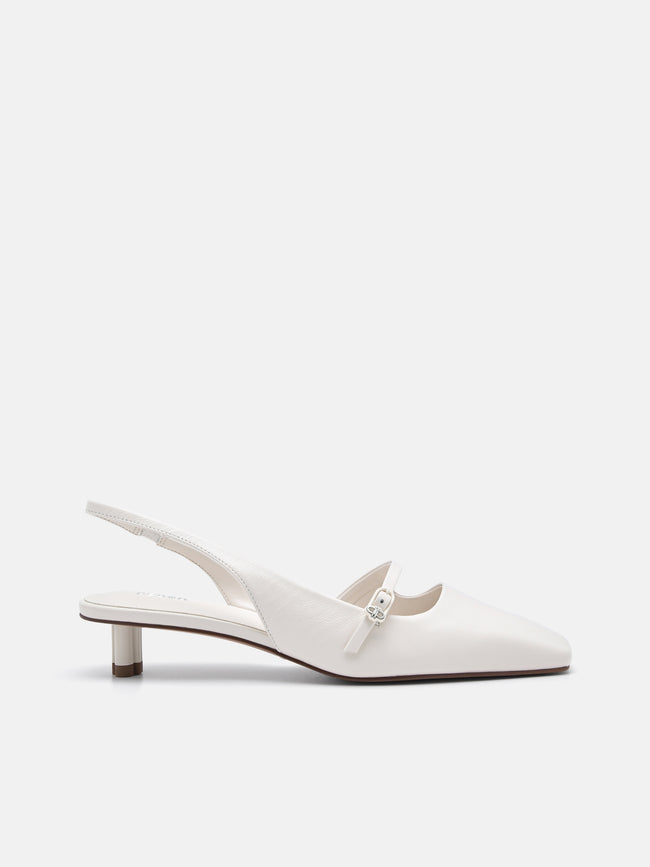 PEDRO Icon Leather Heel Pumps-Chalk
