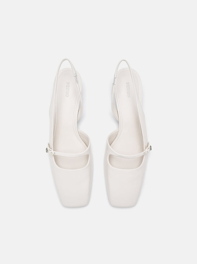 PEDRO Icon Leather Heel Pumps-Chalk