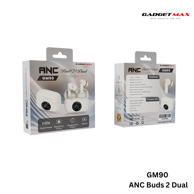 GADGET MAX - GM90 ANC BUD2 Dual ENC Active Noise Cancellation Bluetooth Wireless Earbuds