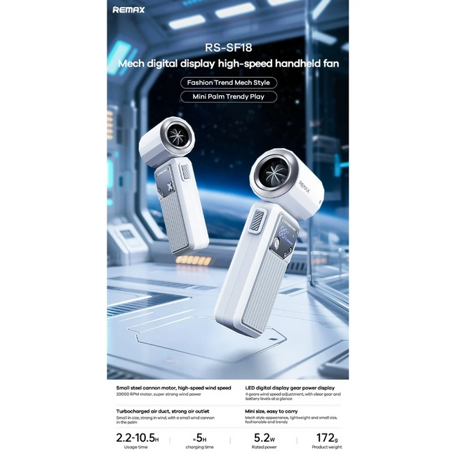 REMAX - RS-SF18 Mecha Digital Display High Speed Handheld Fan ( 4000mAh )