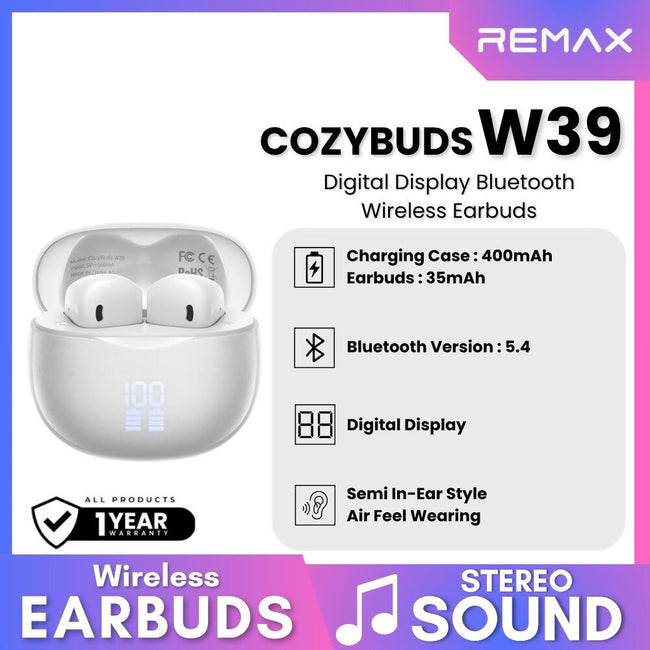 REMAX - CozyBuds W39 V5.4 Digital Display Bluetooth Wireless Earbuds