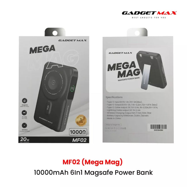 GADGET MAX - MF02 10000mAh Mega Mag 6 In 1 Magnetic Charging Power Bank