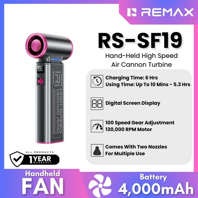 REMAX - RS-SF19 Hand-Held High-Speed 130,000 RPM Turbine Air Cannon