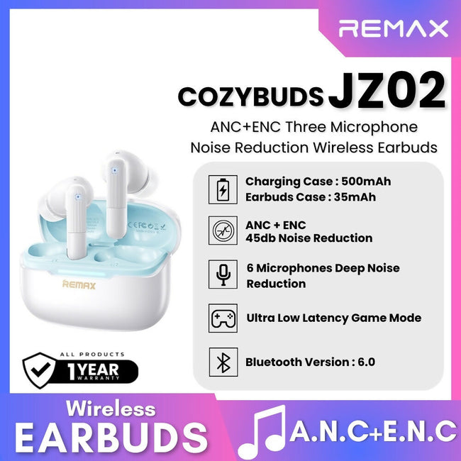 REMAX - CozyPods JZ02 ANC+ENC Noise Reduction Bluetooth Wireless Earbuds