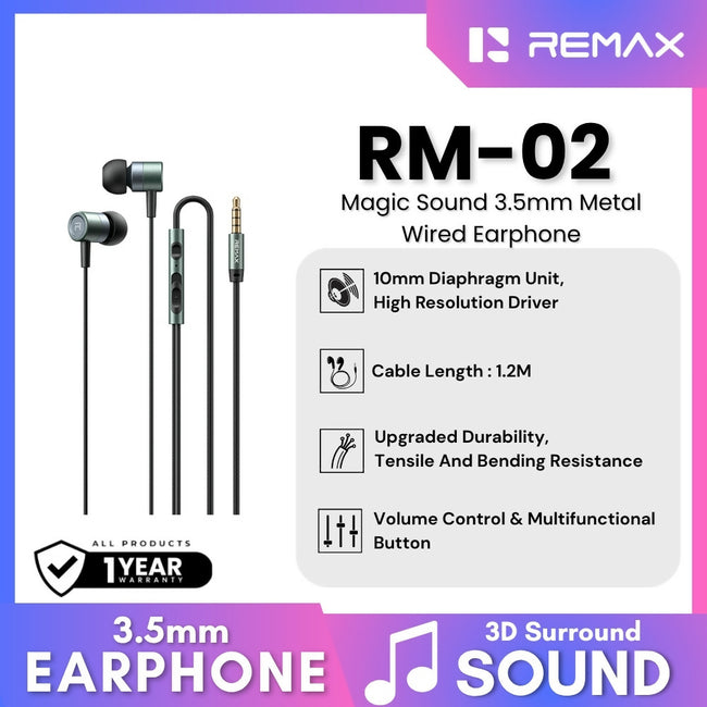 REMAX - RM-02 3.5mm Magic Sound Wired Earphone
