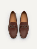 PEDRO Men Leather Buckle Moccasins - Brown