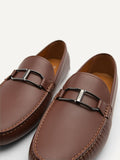 PEDRO Men Leather Buckle Moccasins - Brown