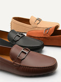 PEDRO Men Leather Buckle Moccasins - Brown