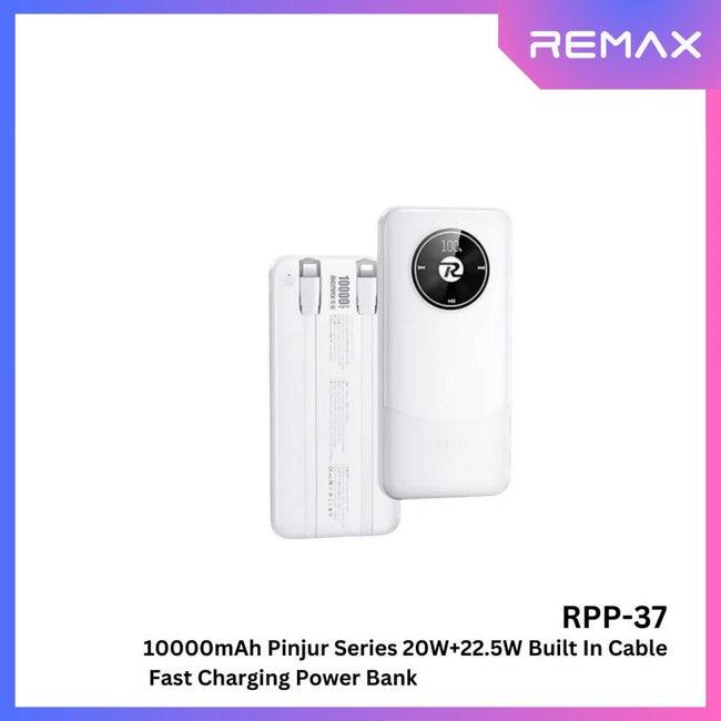 REMAX - RPP-37 10000mah Pinjur Series PD+QC Built In Cable Fast Charging Power Bank ( PD 20W + QC 22.5W )