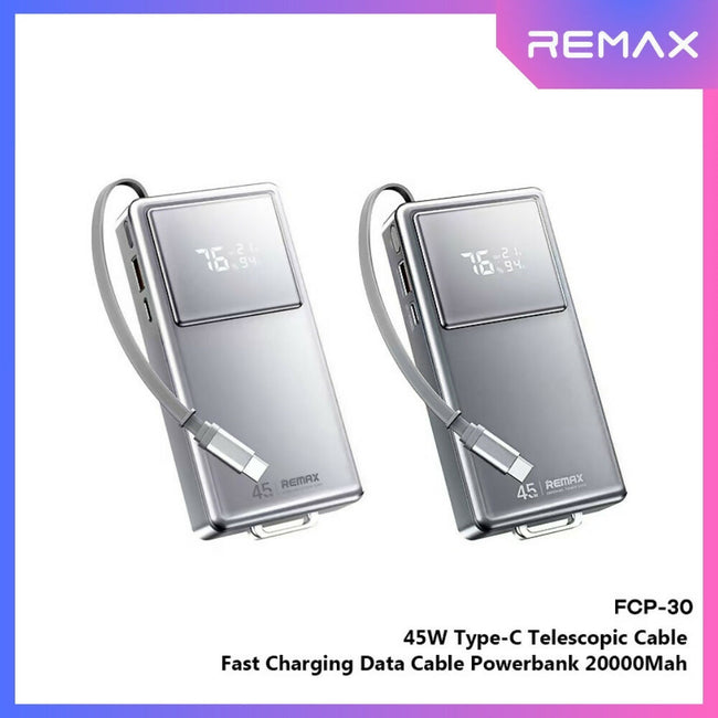 REMAX - FCP-30 20000mAh Type-C Scalable Cable Fast Charging Cabled Power Bank ( PD45W )
