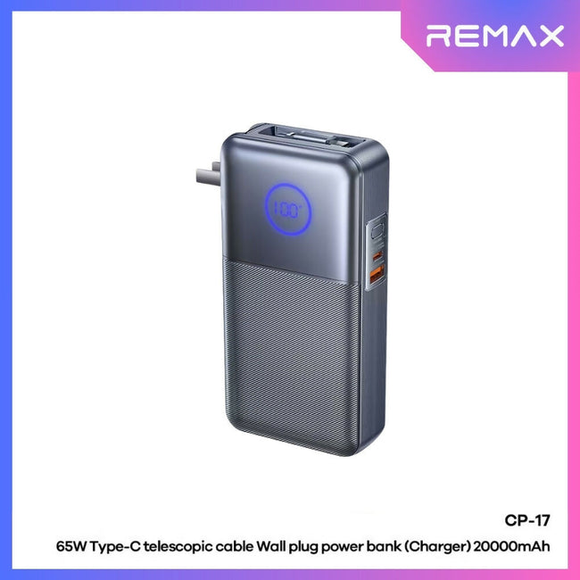 REMAX - CP-17 20000mAh Type-C Telescopic Wall Plug Fast Charging Cabled Power Bank ( PD65W )