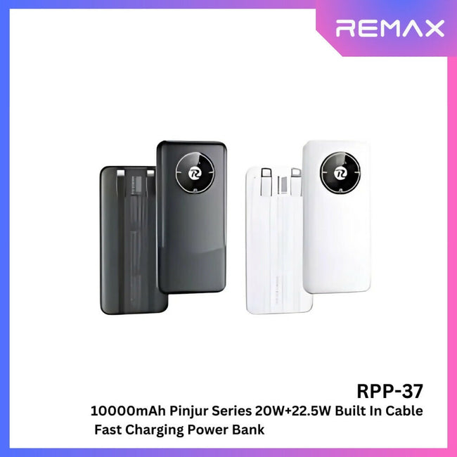 REMAX - RPP-37 10000mah Pinjur Series PD+QC Built In Cable Fast Charging Power Bank ( PD 20W + QC 22.5W )