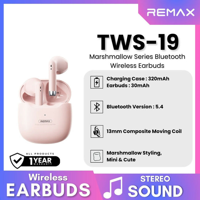 REMAX TWS-19 Marshmallow Series Wireless Bluetooth Earbuds
