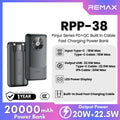 REMAX - RPP-38 20000mah Pinjur Series PD+QC Built In Cable Fast Charging Power Bank ( PD 20W + QC 22.5W )