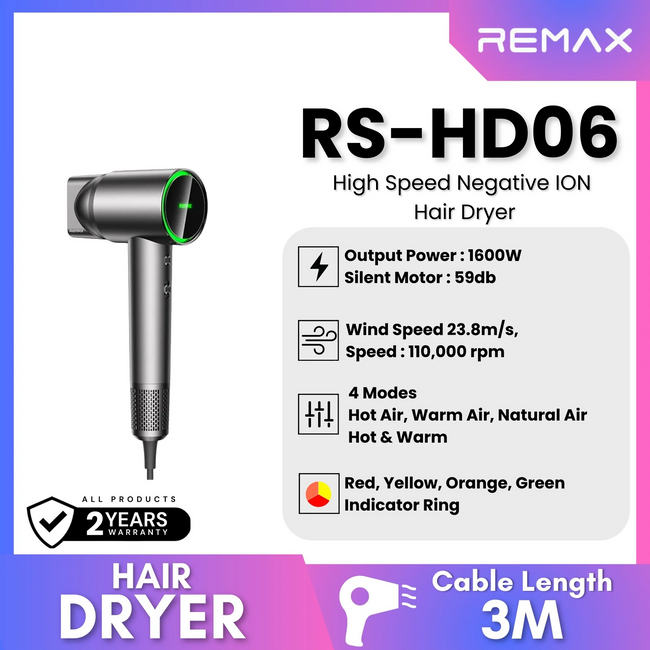 REMAX - RS-HD06 High Speed Negative ION Hair Dryer (3M)