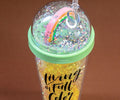 1NOM Double-layer Lid Rainbow Glitter Tumbler with Straw - Green