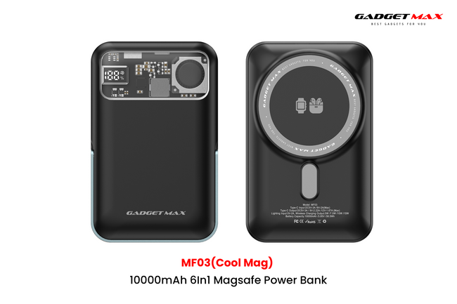 GADGET MAX - MF03 Cool Mag 10000mAh 6 In 1 Magnetic Fast Charging Power Bank ( Magsafe15W / PD 20W )