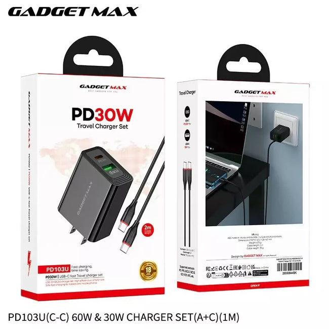 GADGET MAX - PD103U 30W PD (USB-A+USB-C) Charger Set