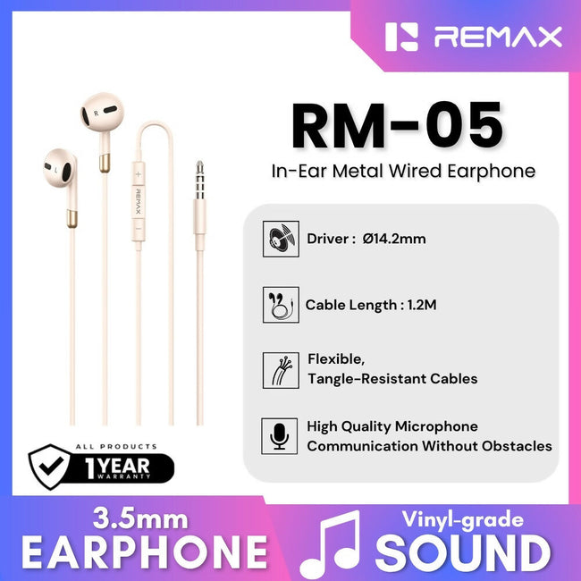 REMAX - RM-05 3.5mm In-Ear Metal Wired Headphones