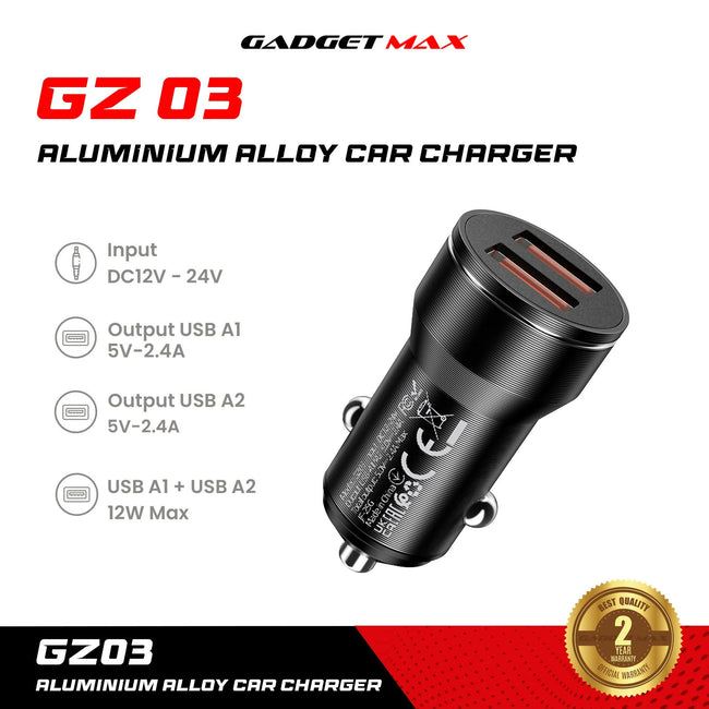 GADGET MAX - GZ03 12W Aluminiun Alloy Car Charger