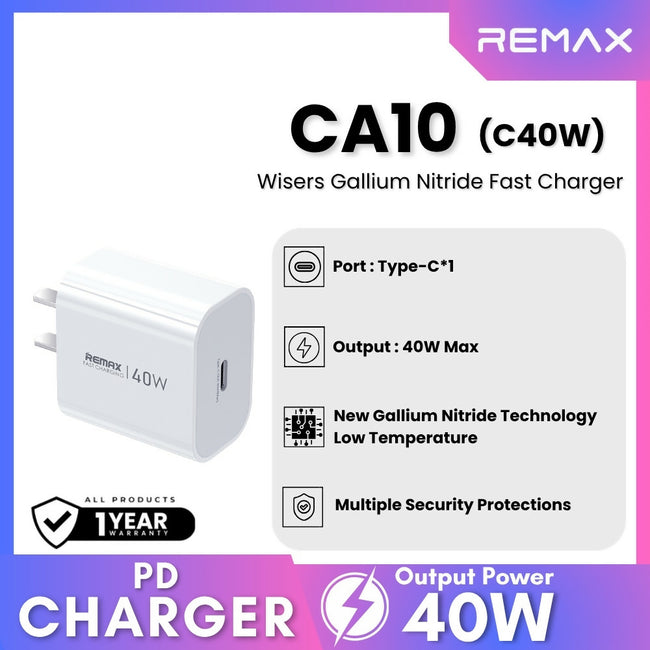 REMAX - CA10 (C40W) Wisers Gallium Nitride Fast Charger ( PD40W )