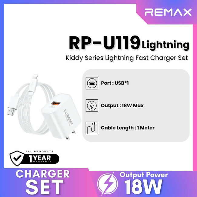 REMAX - RP-U119 Lightning Kiddy Series Fast Charger Set (18W)