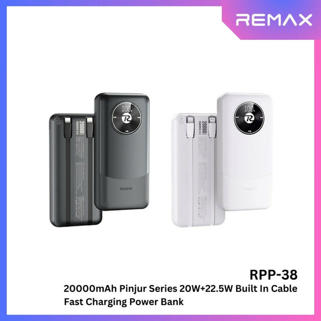 REMAX - RPP-38 20000mah Pinjur Series PD+QC Built In Cable Fast Charging Power Bank ( PD 20W + QC 22.5W )