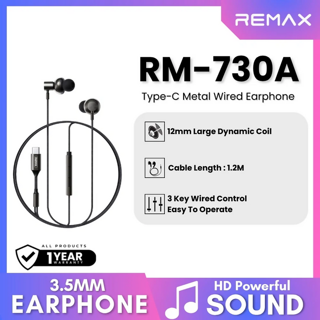(Testing Product) REMAX - RM-730A Type-C Metal Wired Earphone