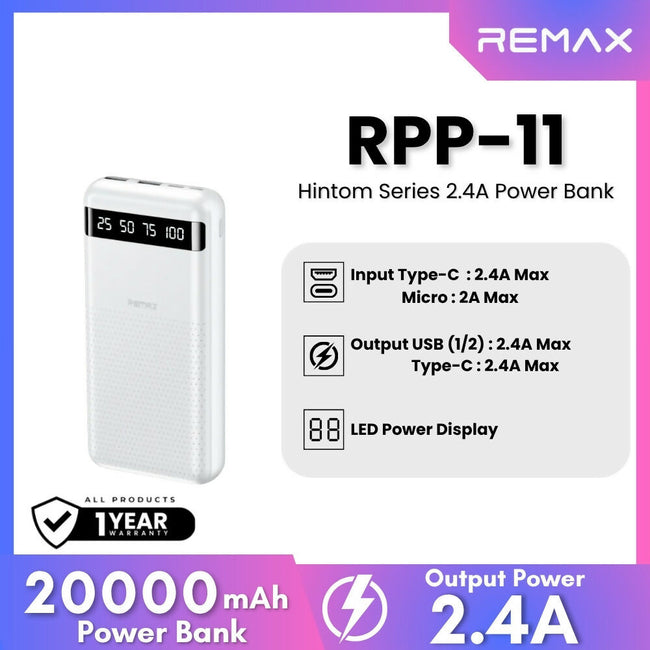 REMAX - RPP-11 Hintom Series 20000mAh Fast Charging Power Bank (2.4A)