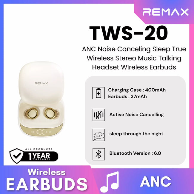 REMAX - TWS-20 ANC Noise Canceling Sleep True Wireless Stereo Music Talking Wireless Earbuds