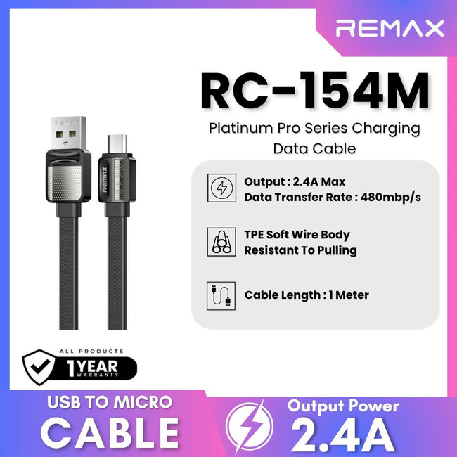 REMAX RC-154M Platinum Pro Series USB to Micro Charging Data Cable (2.4A)