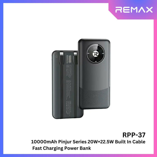 REMAX - RPP-37 10000mah Pinjur Series PD+QC Built In Cable Fast Charging Power Bank ( PD 20W + QC 22.5W )