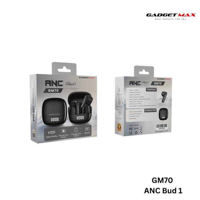 GADGET MAX - GM70 ANC BUD1 Active Noise Cancellation Bluetooth Wireless Earbuds