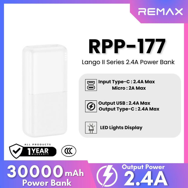 REMAX - RPP-177 Lango II Series 30000mah 2.4A Power Bank