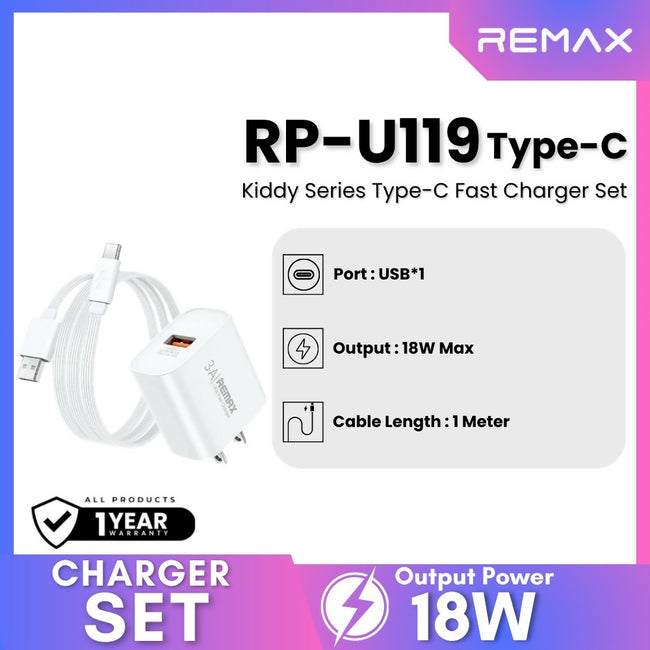 REMAX - RP-U119 Type-C Kiddy Series Fast Charger Set (18W)